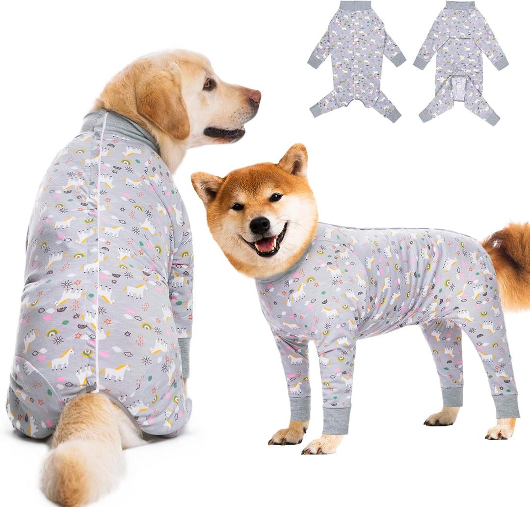 Recovery Suit for Large Medium Dogs After Surgery, Soft Breathable Anti Licking Dog Onesie E-Collar & Cone Alternative, Pet Bodysuit for Preventing Hair Loss Full Cover Wound(2XL, Grey Pony) (2XL(Chest 26.77-29.92 in))
