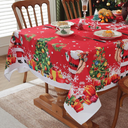 Meioro Christmas Day Tablecloth, Snowflake Santa Claus Rectangle Table Cover, Waterproof Polyester Table Cloth, Xams Small Bell Tables Decoration for Festival Party Dinner(Ribbon,60 x 70 Inch)
