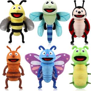 Lenwen 6 Pcs Animal Hand Puppets Bulk with Working Mouth 10 Inches Plush Puppets for Toddlers Kids Storytelling Imaginative Role Play Show Birthday Party Gifts(Insect)
