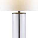 JONATHAN Y 29" Oil Rubbed Bronze/Clear Modern Glass Table Lamp for Living Room Bedroom, Minimalist Nightstand Bedside Lamp, White Linen Drum Shade, LED Bulb Included (JYL2005B)