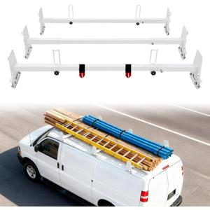 Van Roof Ladder Rack, 3 Adjustable Crossbars (48"-67") with Rain Gutter Mounts, Compatible with Chevy Express 1500/2500/3500 and GMC Savana Cargo Vans