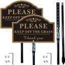2-Pack Keep Off The Grass Signs, with 36"Tall Metal Stakes, 8x12 Inches Aluminum Yard Signs, Black and Gold ﻿