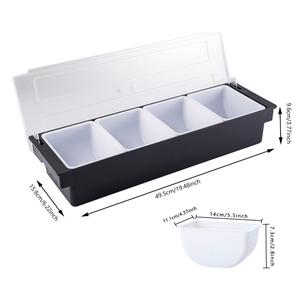 FEOOWV 4-Compartment Condiment Server Caddy Container with Lid, Serving Tray for Fruit,Candy, Dips, Bar Restaurant Supplies,Garnish Organizer Box (1, 4 Compartment)