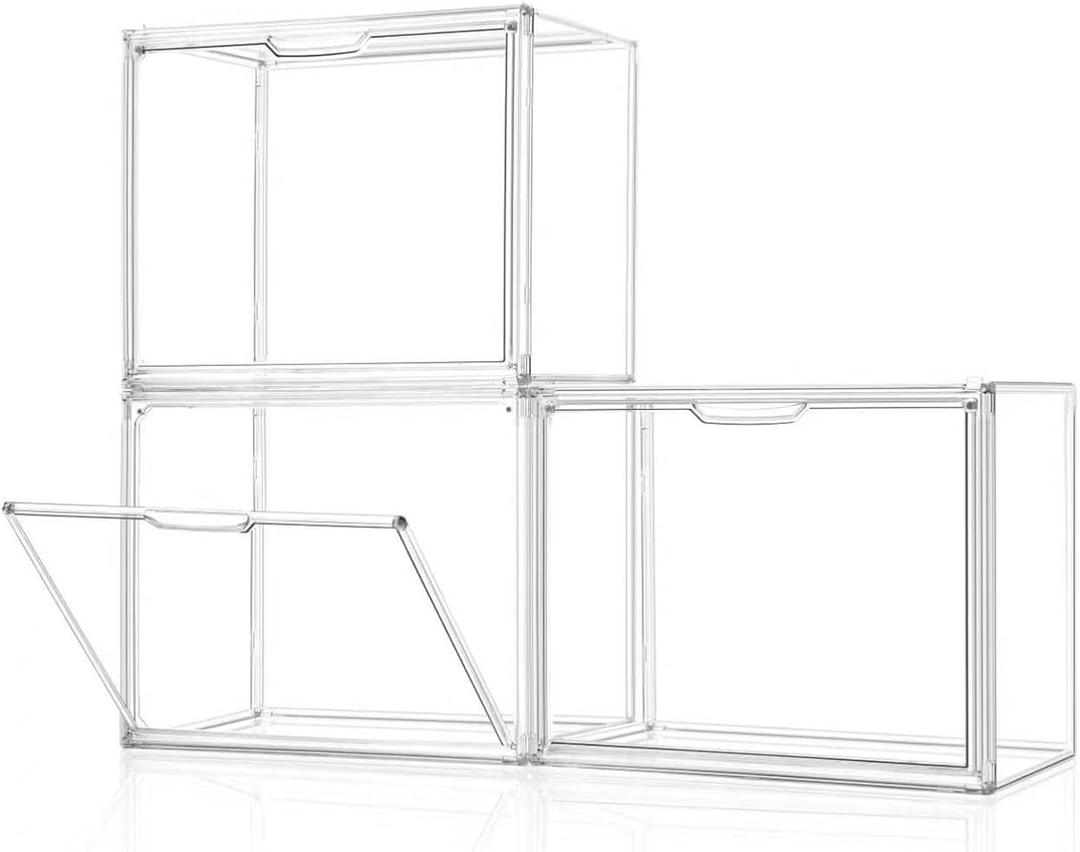 3Pack Clear Plastic Handbag Storage Organizer for Closet, Acrylic Display Case for Handbag and Purse, Purse Organizer for Closet with Magnetic Door for Book, Toys, Hat