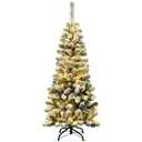 6Ft Artificial Tree Pre-Lit Snow Flocked Pencil Christmas Tree