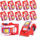 12 Rolls Packaging Tape with Dispenser, Heavy Duty Packing Tape, Clear Tape for Shipping Mailing Wrapping, 1.5'' Core