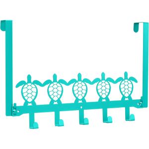 AceOrbit Sea Turtle Over The Door Hooks Teal Metal Beach Theme Coat Hooks Key Holder Nautical Coastal Wall Art for Hanging Towel Hat Clothes Keychain Bags Living Room Bathroom Home Decor
