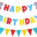 Zwiebeco Red Blue Yellow Carnivals Happy Birthday Party Decoration Banner Triangle Flags Pennant Sign Hanging Paper Garland Bunting for Kids Adults Circus Themed Accessories Supplies