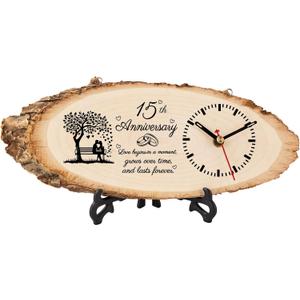 BeauGift 15 Year Anniversary Wood Gifts for Him Her, 15th Wedding Anniversary Couple Gifts for Husband Wife, 15 Years Anniversary Keepsake Gift Ideas Wooden Clock