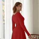 BEAGIMEG Women's Sexy Bodycon Long Sleeves A-line Sweetheart Neck Ruched Club Party Mini Dress (Red, XL)