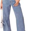 NIMIN Womens Mid Waist Boyfriend Jeans Summer Casual Lounge Loose Straight Wide Leg Y2K Pants with Pockets (Blue, S)
