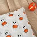 Halloween Pillow Covers 18x18 Set of 2 Double-Sided Embroidered Ghost Pumpkin Throw Pillow Cover Soft Plush Fall Decor for Home Couch Bed Living Room (White)