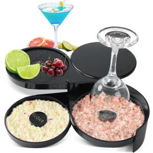 NATGAI 3-Tier Bar Glass Rimmer Bartender Tool | Bar Juice Cocktail Seasoning Box with 3 Swing-Out Trays, Sponge Included, Plastic Margarita Cocktail Bartender Tool, for Party, Bar, and Reception