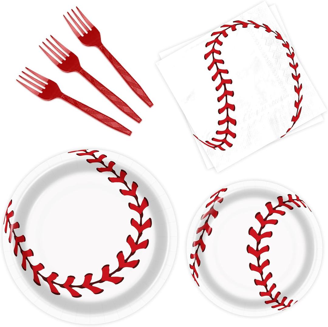 96 Pcs Baseball Birthday Party Supplies Including Plates, Napkins, Forks & Party Favors