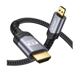 JSAUX 4K Micro HDMI to HDMI Cable, Micro HDMI Male to HDMI Male Cable Adapter Nylon Braided Support 4K@60Hz HDR 3D ARC 18Gbps Compatible with Sport Camera, Sony A6000 A6300 and More (6.6FT) (Grey)