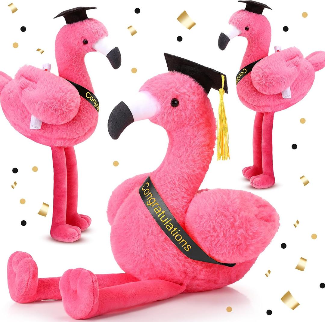 HyDren 2 Pack Graduation Stuffed Flamingo Animal Class of 2025 Plush Flamingo, 10 Inch Stuffed Animal with Graduation Cap and Diploma for Kindergarten High School College Students Gifts