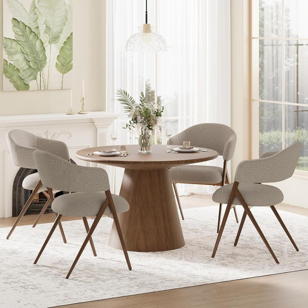 COLAMY Dining Chairs Set of 4, Modern Fabric Upholstered Dining Room Kitchen Side Chairs with Iron Legs, Open Back and Padded Seat, for Living Room/Restaurant/Cafe, Taupe