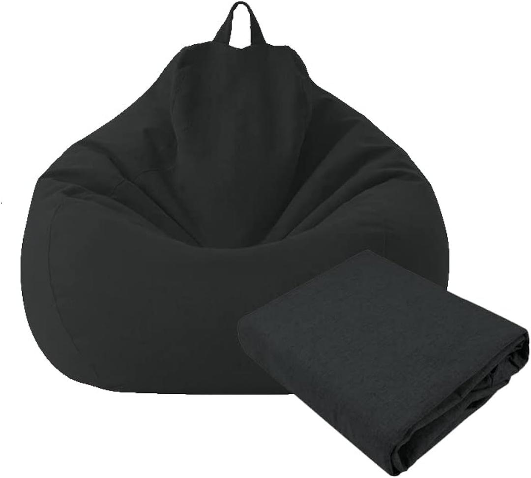 Large Small Lazy Sofas Cover Chairs Without Filler Linen Cloth Lounger Seat Bean Bag Pouf Puff Couch Tatami Living Room Beanbags (Black, 70x80cm)