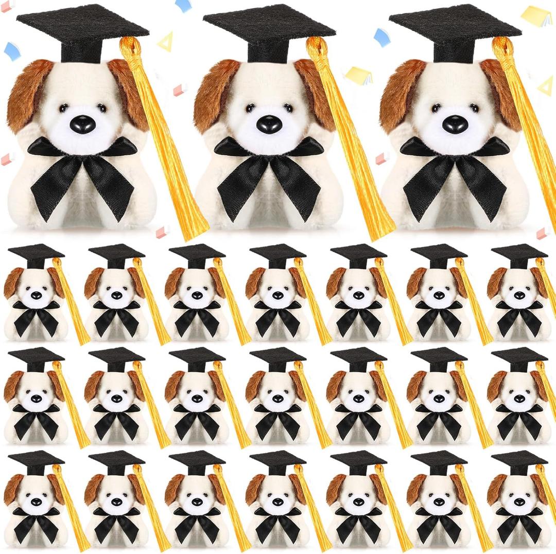 24 Pcs Graduation Mini Dog Stuffed Animal Tiny Congrats Grad Doll Small Soft Plush Animal Keychain with Graduation Cap for Kindergartners College High School Graduation Gifts Party Favors