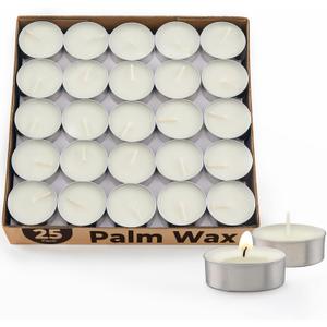 Unscented Palm Tea Lights Candles 50 Pack Bulk, 4.5 Hours Long Burning White Tea Lights,Non-Paraffin, Smokeless, Mini Tealight Candles for Wedding, Christmas Lights, Party, Power Outages