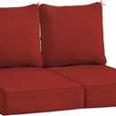 Sundale Outdoor Olefin Deep Seat Cushion Set of 2, Patio Chair Cushion and Pillow, Water-Resistant Sectional Sofa Pad with Straps Red, 24 x 24 x 6 Inches