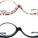 2 Pack Makeup Reading Glasses for Women Flip Down Cosmetic Magnifying Readers Make Up Eyeglasses Spring Hinge, Black/Brown, +2.50