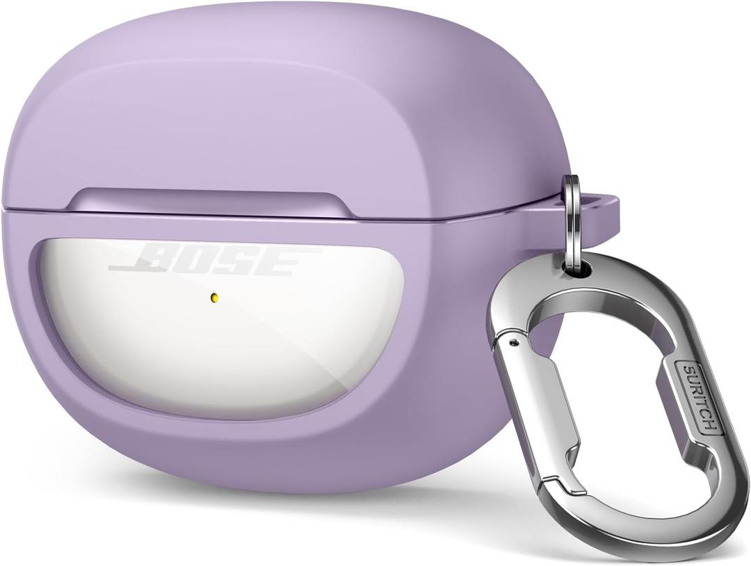 SURITCH Case Cover for Bose Ultra Open Earbuds(2024), Shockproof Protective Cover for Bose Ultra Open Wireless Ear Earbuds Charging Case Accessories with Carabiner, Purple
