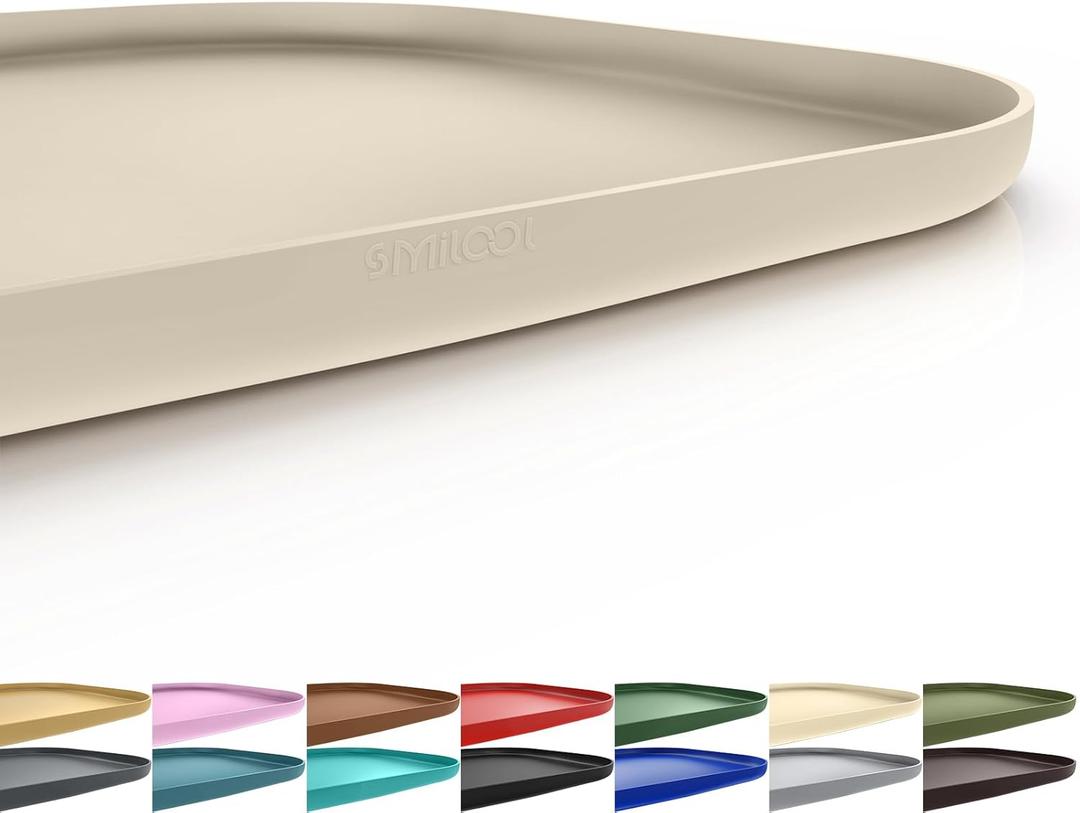 Smilool Silicone Pet Food Mat with Raised Edge for Food and Water Bowl, Dog Feeding Mats, Cat Food Trays for Floor Waterproof, Rubber Tray for Dogs and Cats, 24 x 16 x 0.8 Beige