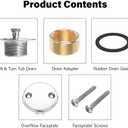 Universal All Metal Lift & Turn Black Bathtub Drain Kit with Fine/Coarse Thread Conversion Twist Trim Kit Assembly,Chrome Polished Tub Drain and Overflow Kit with 2-Hole Overflow Faceplate