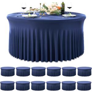 12 Pack Navy Blue Spandex Round Tablecloths for 60 inch Table, Wrinkle Free Stretchy 120inch Fitted 5FT Round Table Cloths Cover with Skirt for Wedding Birthday Party Banquet Events 12 Pack Navy Blue Spandex Round Tablecloths for 60 inch Table, Wrinkle Free Stretchy 120inch Fitted 5FT Round Table Cloths Cover with Skirt for Wedding Birthday Party Banquet Events