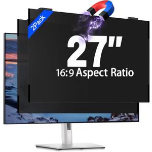 2 Pack 27 Inch Magnetic Computer Privacy Screen Filter for Monitor 16:9 Aspect Ratio, Removable Hanging Privacy Screen Shield, Anti Blue Light Filter, Anti-Glare Protector