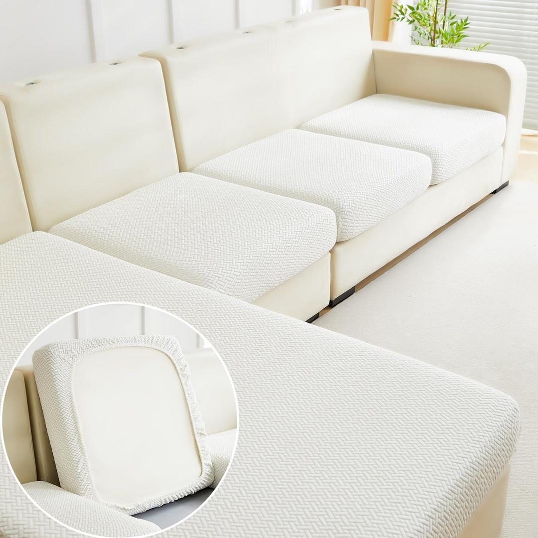 Sofa Covers Couch Covers for Sofa Pet Friendly Couch Cushion Covers Universal Sofa Covers Washable Stretch Slipcovers for Sectional Sofa (Texture Ivory White, Extra Large Single Seat Cover)