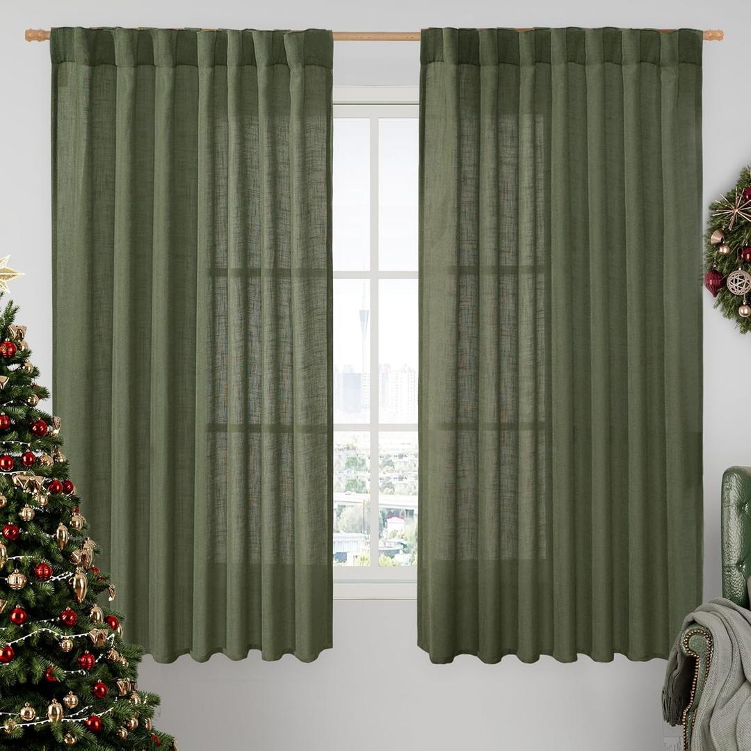 LAMIT Linen Curtains 63 Inch for Bedroom, Light Filtering Neutral Semi Sheer Window Curtains Back Tab and Rod Pocket Panels for Living Room, 2 Panels, Beige, 60 x 63 Inch