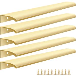 5 Pack Gold Edge Finger Pulls for Wardrobes Cabinets 11.81" Kitchen Cabinet Pulls Handles Drawer Pulls Modern Aluminum Concealed Tab Pulls for Closet Door, Brushed Brass