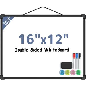 MaxGear Double-Sided Dry Erase Board for Wall, 16"x12" Hanging Whiteboard, Small Dry Erase White Board kit, Portable for Planning, Drawing, Memo, to Do List, Black Frame