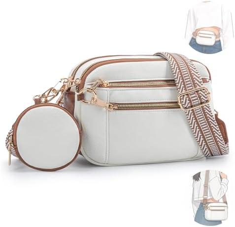 RsAingT Crossbody Bag for Women, Convertible Belt Bag with Adjustable Strap and Coin Purse (White)