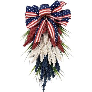 19.7 Inch Patriotic Wreath for Front Door 4th of July Wreath Independence Day White Blue Red Garland for Memorial Day Veterans Day Front Door Decoration Hanging Ornaments