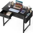 DUMOS 32" Home Office Computer Desk with Drawers, Small Gaming Writing Study Table with Storage Side Bag, Headphone Hook and Adjustable Feet for Bedroom Black