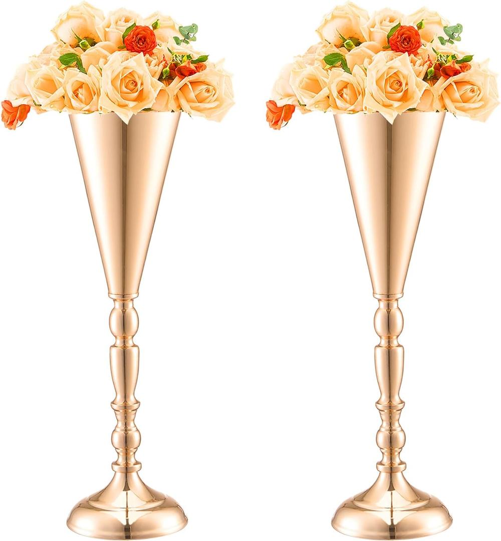 VEVOR 10PCS 43cm/16.9 Tall Wedding Flower Vase, Metal Wedding Trumpet Centerpiece, Gold Floral Stand Display Rack for Tables Wedding Dinner Party, Anniversary Ceremony Birthday Event Decor