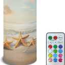 Poceacles Beach Starfish Gold Flameless LED Candle Auto-Moving Wick Effect Votive Tealights Realistic Pillar Candle with Remote 4H 8H Timer Color Changing for Home Indoor Coastal Decoration
