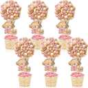 6 Set Pink Baby Shower Table Centerpieces Decortion Hot Air Balloon Cute Babys Bear with Bamboo Basket Lafite Garss Welcome Oh Baby We Can Bearly Wait Boy Or Girl Gender Reveal Party Favor