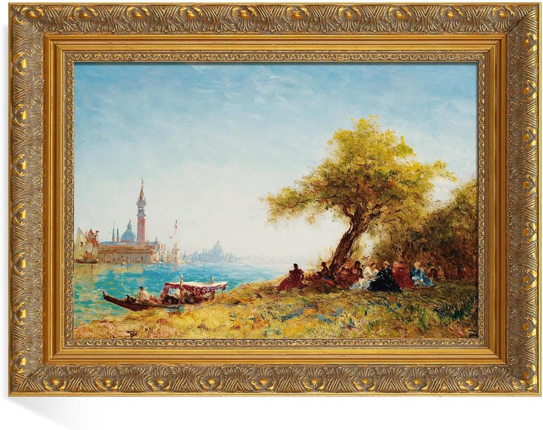 Ornate Plein Air Frame for 16x24 Stretched Canvas Prints, 2.4 DIY Vintage Gold Solid Wood Art Frames for Portraits Wedding Family Animal Memorial Oil Paintings, No Cover & Back