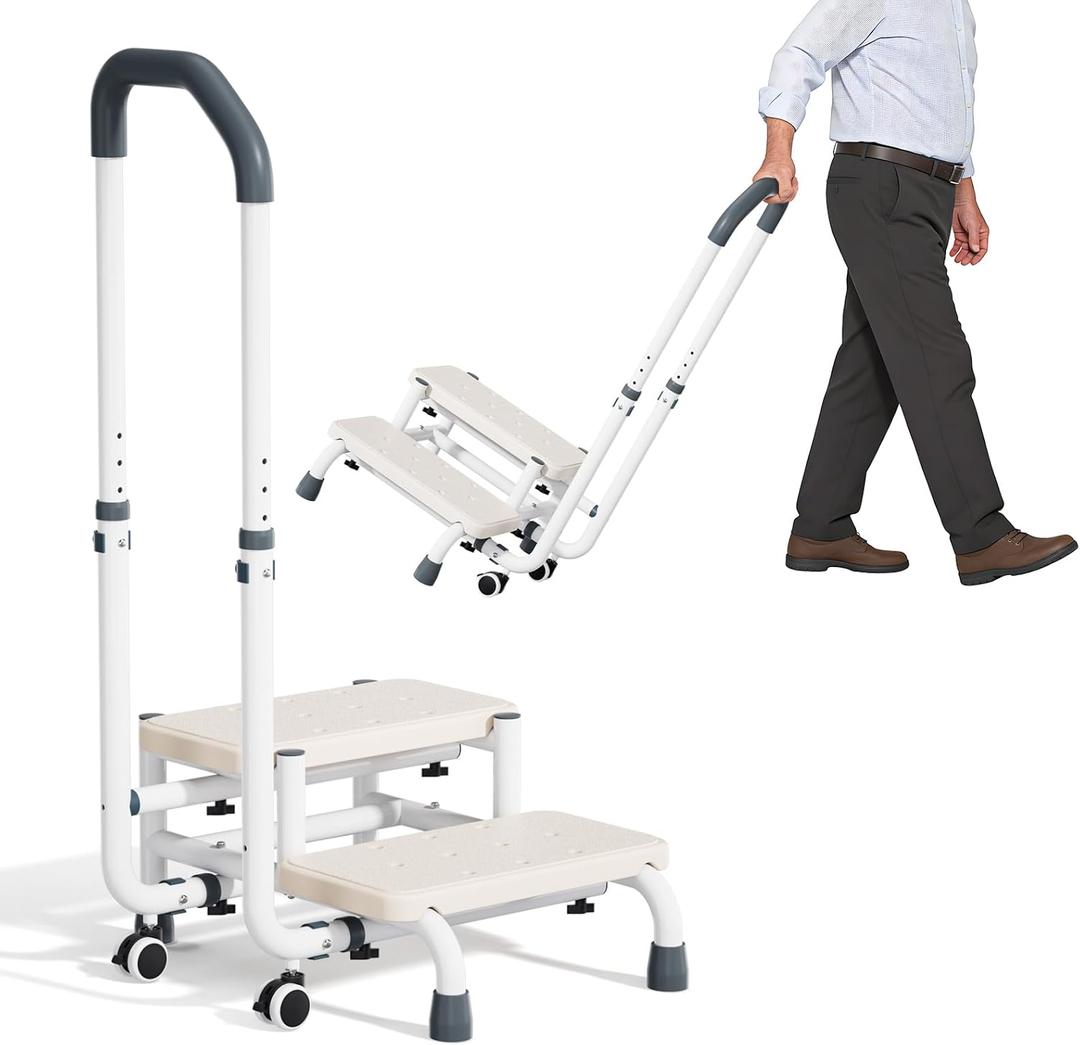 Portable Step Stool with Handle and Non-Skid Platform, Heavy Duty 2 Steps Medical Foot Stool for Adult, Seniors, Handicap Holds up to 350 lbs