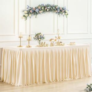6ft Spandex Champagne Tablecloth for Rectangle Tables Fitted Open Back Washable and Wrinkle Resistant Stretch Rectangular Champagne Ruffle Table Cloth Cover for Event Wedding Banquet and Parties