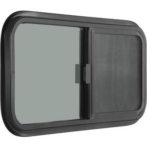 Horizontal RV Window, 30" W x 20" H Tinted Sliding RV Window with Net Screen and Trim Ring, Suitable for 15/16" or 1-3/8" and Slightly Thicker Up to 1/16" Walls, DOT Approved