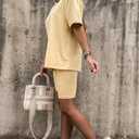Women 2 Piece Lounge Set Summer Outfits Matching Clothing Oversized Tshirts Biker Short Fashion, Yellow (M)