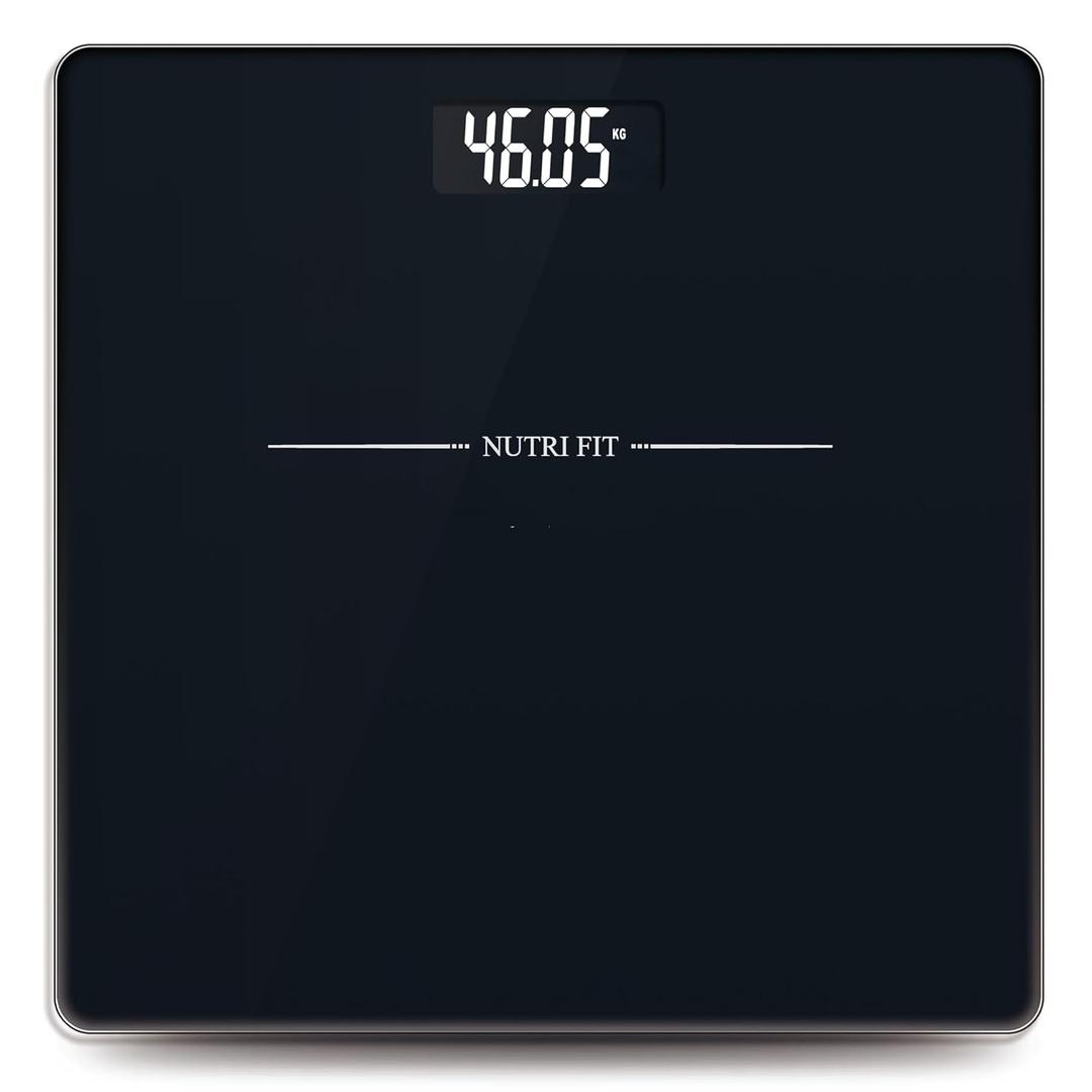 NUTRI FIT Digital Bathroom Scale for Body Weight Loss Watchers Electri Scales, 50g/0.1lb Discrepancy, Clear Backlit LCD Display and Step-On Techhology, 2*AAA Batteries Included, 330lb/150kg, Jet Black