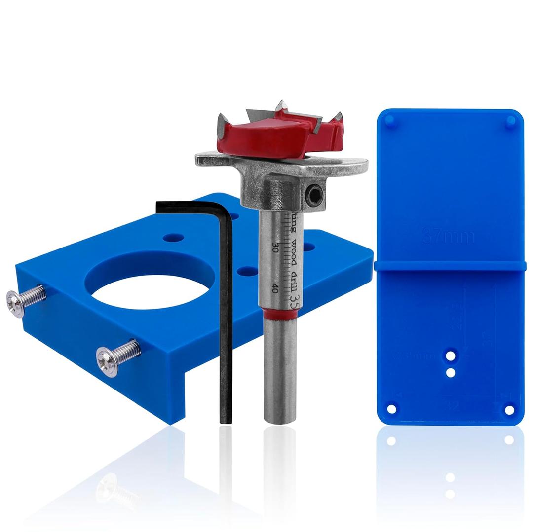 Yakamoz 35mm Concealed Hinge Jig Kit - Adjustable Depth Carbide Forstner Drill Bit Hinge Boring Hole Saw Cutter with Door Hinges Drilling Guide for Cupboard Cabinet Door Hinge Installation