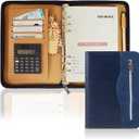 SAYEEC A5 Multifunctional Zippered Notebook Travel Notebook Business 6Ring Binder Meeting Folder Loose leaf Notepad with Calculator Pen Holder for Men Women (blue)