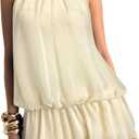 Floerns Women's Y2k Summer Halter Dress Tie Open Back Sleeveless Ruffle Hem Bubble Going Out Mini Dresses (Medium, Apricot)